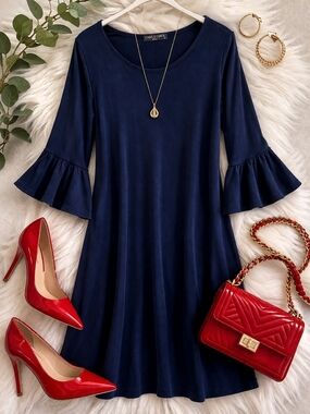 Chris & Carol Navy Tunic Dress Ruffle Sleeve Plus 24ptp